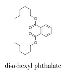 Di-n-hexyl phthalate (DNHP) plasticizer molecule. Skeletal formula.