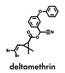 Deltamethrin insecticide molecule (synthetic pyrethroid). Skeletal formula.