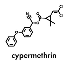 Cypermethrin insecticide molecule. Skeletal formula.