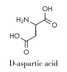 D-aspartic acid (D-aspartate) amino acid molecule. Skeletal formula.