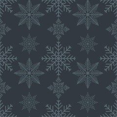 Naklejka na ściany i meble Seamless winter background with gray snowflakes on a dark background.
