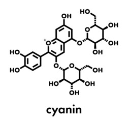Cyanin or cyanidin-3,5-O-diglucoside molecule. Present in pomegranate juice. Skeletal formula.