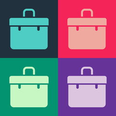 Pop art Briefcase icon isolated on color background. Business case sign. Business portfolio. Vector