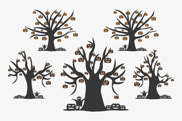 Set of Halloween pumpkin tree