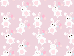  Pattern with cute Rabbit. Baby. Background, Wallpaper. Cartoon style.
