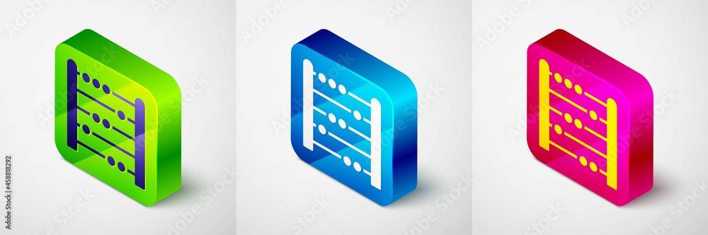 Poster isometric abacus icon isolated on grey background. traditional counting frame. education sign. mathe