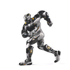 future soldier is walking on white background side view