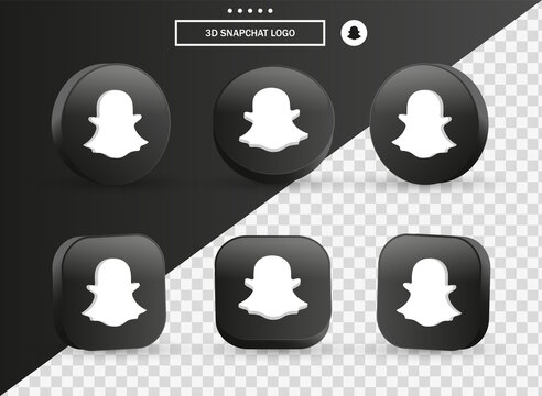 3d snapchat logo in modern black circle, square for popular social media icons buttons - snapchat 3d icon in round ellipse - Snapchat Circle Button Icon 3D -editorial network logos	
