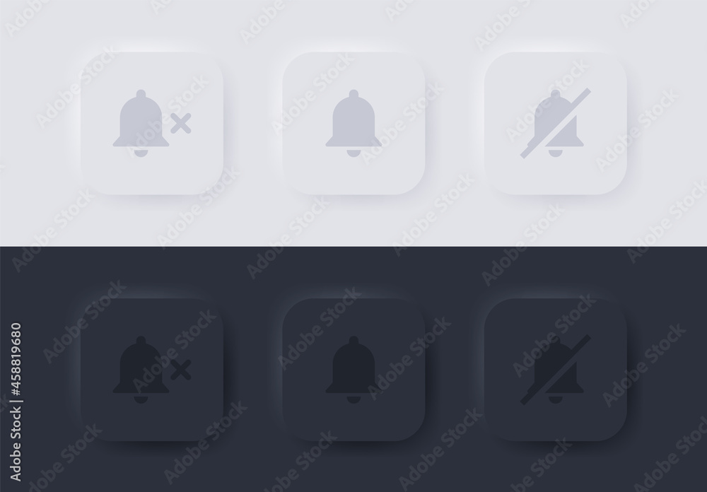 Leinwandbilder notification bell icon - alarm symbol in white black neumorphism buttons - application alert flat ic