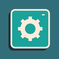 Green Setting icon isolated on green background. Tools, service, cog, gear, cogwheel sign. Long shadow style. Vector