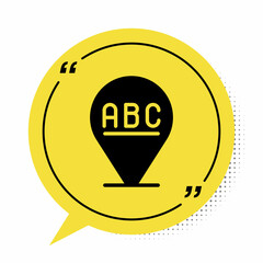 Black Alphabet icon isolated on white background. Yellow speech bubble symbol. Vector