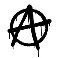 Sprayed anarchy symbol with overspray in black over white. Vector illustration. - obrazy, fototapety, plakaty