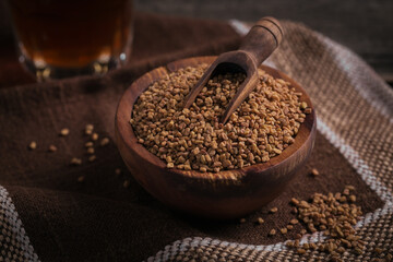 Bowl of fenugreek dry seeds
