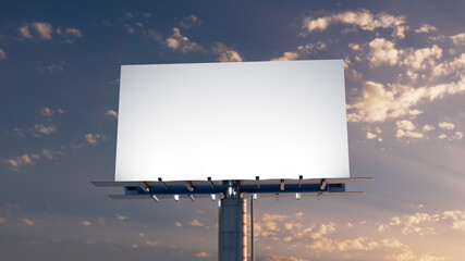 Advertising Billboard. Empty Outdoor Sign against a Sunset Evening Sky. Design Template.
