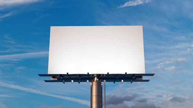 Marketing Billboard. Blank Exterior Sign against a Sunset Sky. Design Template.