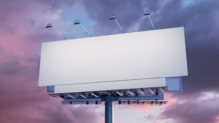 Advertising Billboard. Empty Outdoor Sign against a Dusk Sky. Mockup Template.
