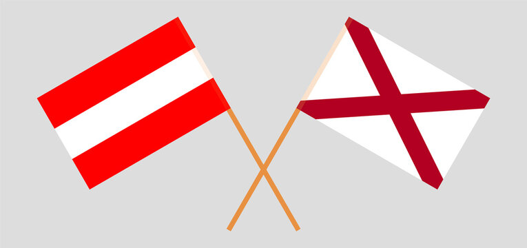 Crossed flags of Austria and The State of Alabama. Official colors. Correct proportion