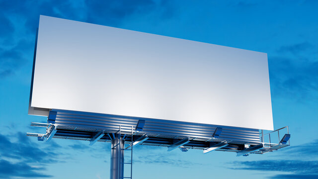 Marketing Billboard. Blank Exterior Sign against a Cloudy Afternoon Sky. Design Template.