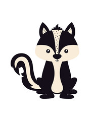 card of cartoon skunk isolated on white