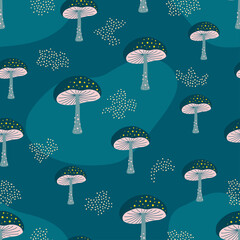 seamless pattern with mushrooms on dark background