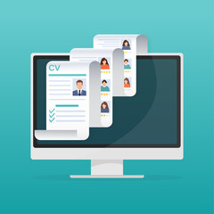 Resume, great design for any purposes. We are hiring concept. Vector illustration flat design. Online interview. Information icon vector.