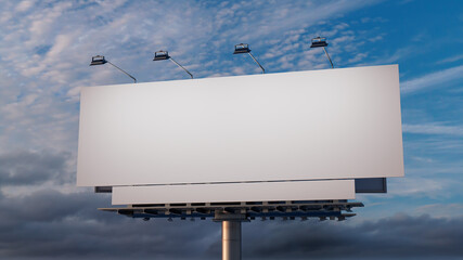 Marketing Billboard. Blank Outdoor Sign against a Sunset Sky. Design Template.