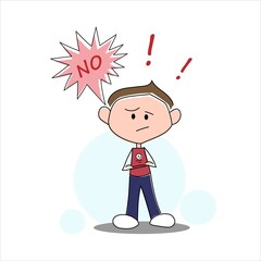 character with his own opinion, the guy says no, the man shows disagreement, persistent refusal, emotions of distrust and resistance, emotions, form for the network