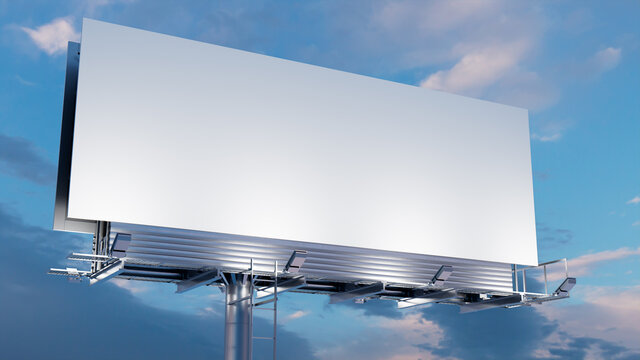 Commercial Billboard. Blank Exterior Sign against a Dusk Sky. Design Template.
