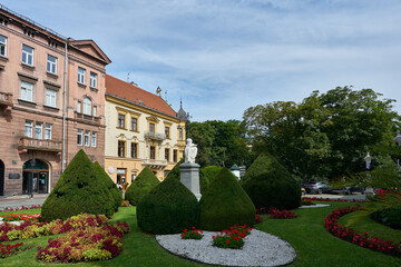 Fototapeta na wymiar Juliusz Słowack Theatre´s Garden, Krakow, Poland