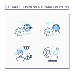 Business automation line icons set. Customer service, accuracy improved, tracking process, technology integration. Business optimization concept.Isolated vector illustrations.Editable stroke
