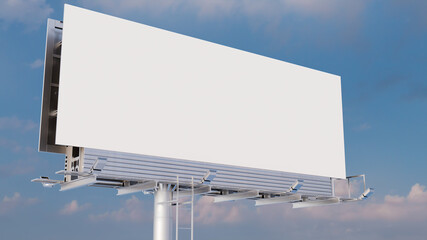 Commercial Billboard. Empty Outdoor Sign against a Cloudy Morning Sky. Design Template.