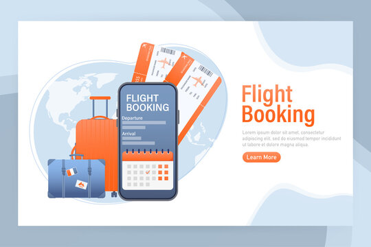 Flyer design for promotion design. Flight tickets online booking illustration landing page. Flat design vector illustration. Travel vector icon.