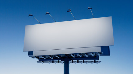 Marketing Billboard. Blank Exterior Sign against a Clear Evening Sky. Design Template.