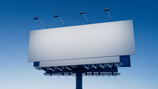 Marketing Billboard. Blank Exterior Sign against a Clear Evening Sky. Design Template.