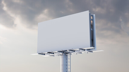 Commercial Billboard. Empty Large Format Sign against a Cloudy Morning Sky. Mockup Template.