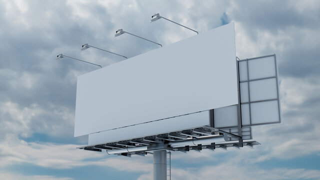 Marketing Billboard. Blank Large Format Sign against a Cloudy Afternoon Sky. Mockup Template.