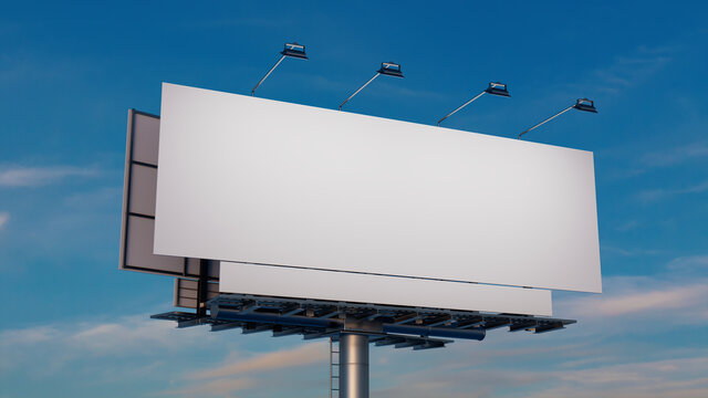 Marketing Billboard. Blank Outdoor Sign against a Dusk Sky. Mockup Template.