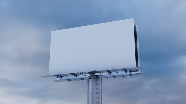 Marketing Billboard. Empty Exterior Sign against an Overcast Afternoon Sky. Mockup Template.