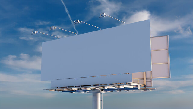 Advertising Billboard. Blank Exterior Sign against a Cloudy Afternoon Sky. Mockup Template.