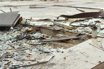 Destroyed building. construction waste.