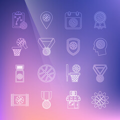Set line Planning strategy concept, Basketball medal, Thoughts basketball, sport calendar, and, and Shield the icon. Vector