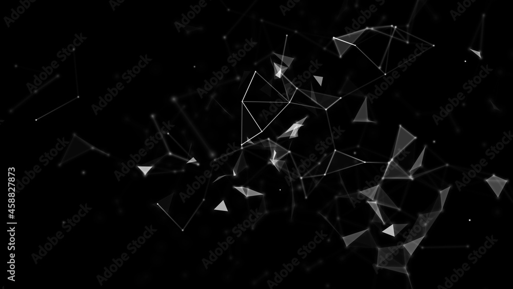 Poster Abstract geometric background with connecting points and lines. Abstract black digital background. Network concept. Big data complex with compounds. 3D rendering.