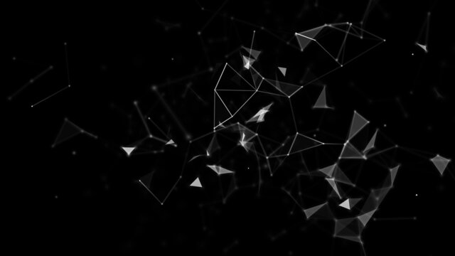 Abstract geometric background with connecting points and lines. Abstract black digital background. Network concept. Big data complex with compounds. 3D rendering.
