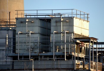 Factory cooling tower plant with pipes