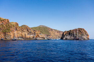 Fototapeta na wymiar Lipari island (Aeolian archipelago), Messina, Sicily, Italy: view of the rocky seacoast. 