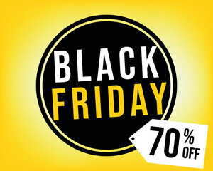 70 percent off Black Friday balloon on black and yellow background