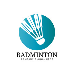 badminton logo icon vector, sports player, using racket, premium retro concept