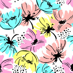 Obraz na płótnie Canvas Abstract seamless pattern for girls. Creative vector background with beautiful flowers in pastel colors. Romantic wallpaper for textile and fabric. Women's fashion style