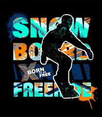 Urban style modern t-shirt with boy on snowboards. Sport extreme style illustraton for guys.