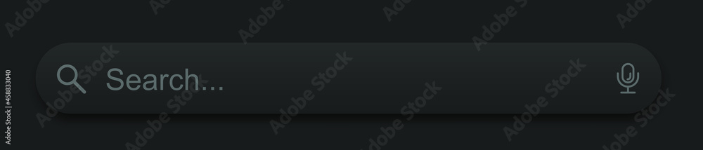 Poster search bar vector illustration on dark black background, simple search box field ui element.